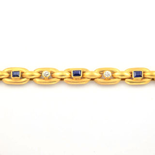 Saphirarmband aus 585 Gelb- und Rotgold mit Diamant, nachhaltiger second hand Schmuck perfekt aufgearbeitet