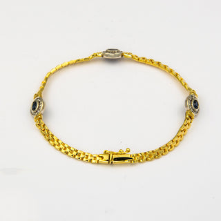 Armband aus 585 Gelb- und Weißgold mit Saphir und Brillant, nachhaltiger second hand Schmuck perfekt aufgearbeitet