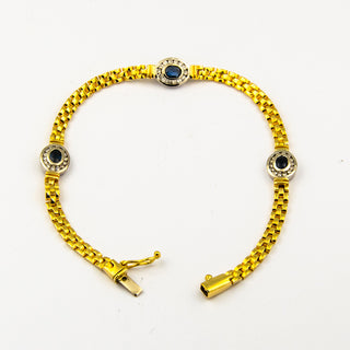 Armband aus 585 Gelb- und Weißgold mit Saphir und Brillant, nachhaltiger second hand Schmuck perfekt aufgearbeitet