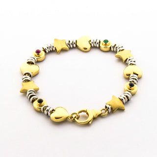 Armband aus 585 Gelb- und Weißgold mit Saphir, Rubin und Smaragd, nachhaltiger second hand Schmuck perfekt aufgearbeitet