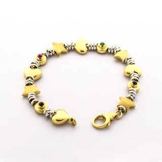 Armband aus 585 Gelb- und Weißgold mit Saphir, Rubin und Smaragd, nachhaltiger second hand Schmuck perfekt aufgearbeitet