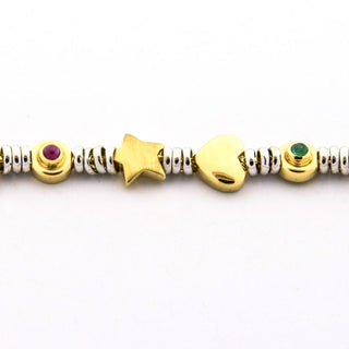 Armband aus 585 Gelb- und Weißgold mit Saphir, Rubin und Smaragd, nachhaltiger second hand Schmuck perfekt aufgearbeitet