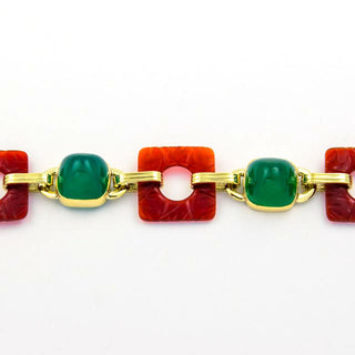 Armband aus 585 Gelbgold mit Achat und Karneol, nachhaltiger second hand Schmuck perfekt aufgearbeitet