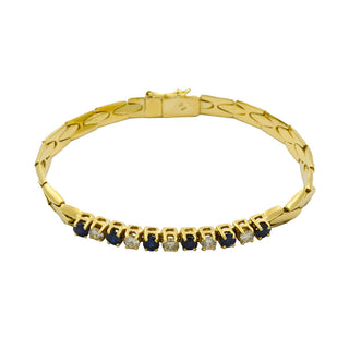 Saphirarmband aus 585 Gelbgold mit Brillant, nachhaltiger second hand Schmuck perfekt aufgearbeitet