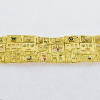 A. Frühauf Armband aus 750 Gelbgold mit Turmalin, Rubin und Diamant, nachhaltiger second hand Schmuck perfekt aufgearbeitet