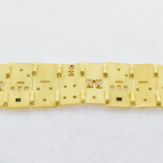 A. Frühauf Armband aus 750 Gelbgold mit Turmalin, Rubin und Diamant, nachhaltiger second hand Schmuck perfekt aufgearbeitet