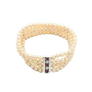 Perlenarmband aus 585 Weißgold mit Rubin und Brillant, nachhaltiger second hand Schmuck perfekt aufgearbeitet