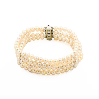 Perlenarmband aus 585 Weißgold mit Rubin und Brillant, nachhaltiger second hand Schmuck perfekt aufgearbeitet