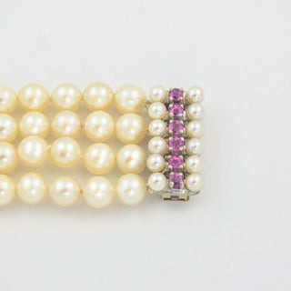 Perlenarmband mit Schließe aus 585 Gelb- und Weißgold mit Rubin, nachhaltiger second hand Schmuck perfekt aufgearbeitet