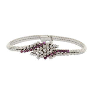 Armband aus 750 Weißgold mit Rubin und Brillant, 1970er Jahre, nachhaltiger second hand Schmuck perfekt aufgearbeitet