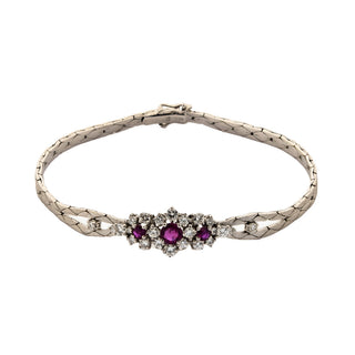 Rubinarmband aus 585 Weißgold mit Brillant, nachhaltiger second hand Schmuck perfekt aufgearbeitet