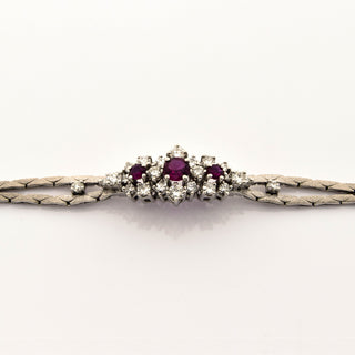 Rubinarmband aus 585 Weißgold mit Brillant, nachhaltiger second hand Schmuck perfekt aufgearbeitet