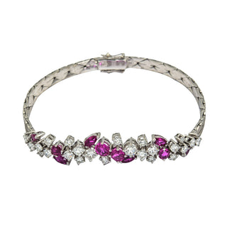 Armband aus 750 Weißgold mit Diamant und Rubin, neuwertig, nachhaltiger second hand Schmuck perfekt aufgearbeitet
