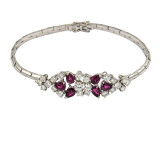 Armband aus 750 Weißgold mit Rubin und Brillant, neuwertig, nachhaltiger second hand Schmuck perfekt aufgearbeitet