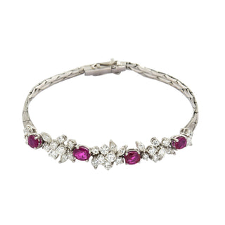 Armband aus 750 Weißgold mit Rubin, Brillant und Diamant, neuwertig, nachhaltiger second hand Schmuck perfekt aufgearbeitet