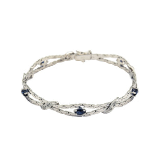 Saphirarmband aus 585 Weißgold mit Diamant, nachhaltiger second hand Schmuck perfekt aufgearbeitet