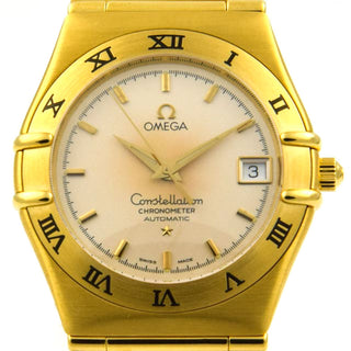 Omega Armbanduhr Constellation 95 Automatik mit Datumsanzeige und Chronometer, Leuchtindizes und Schnellschaltung, gebrauchte Luxusuhr im Top-Zustand