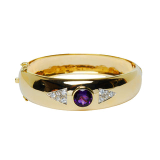 Armreif aus 585 Gelbgold mit Amethyst und Brillant, nachhaltiger second hand Schmuck perfekt aufgearbeitet