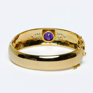 Armreif aus 585 Gelbgold mit Amethyst und Brillant, nachhaltiger second hand Schmuck perfekt aufgearbeitet
