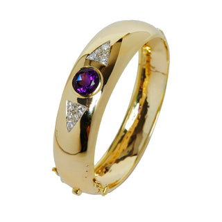 Armreif aus 585 Gelbgold mit Amethyst und Brillant, nachhaltiger second hand Schmuck perfekt aufgearbeitet
