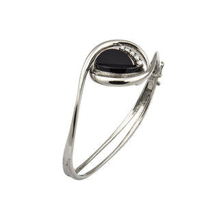 Armreif aus 750 Weißgold mit Onyx und Brillant, nachhaltiger second hand Schmuck perfekt aufgearbeitet