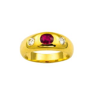 Bandring aus 750 Gelbgold mit Rubin und Brillant, nachhaltiger second hand Schmuck perfekt aufgearbeitet