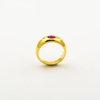 Bandring aus 750 Gelbgold mit Rubin und Brillant, nachhaltiger second hand Schmuck perfekt aufgearbeitet