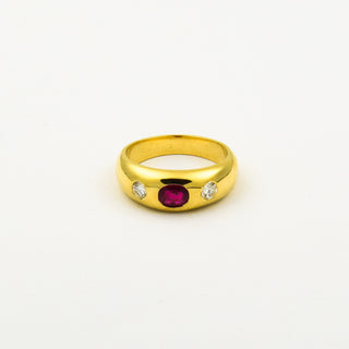 Bandring aus 750 Gelbgold mit Rubin und Brillant, nachhaltiger second hand Schmuck perfekt aufgearbeitet