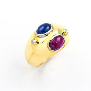Bandring aus 750 Gelbgold mit Rubin, Saphir und Brillant, nachhaltiger second hand Schmuck perfekt aufgearbeitet