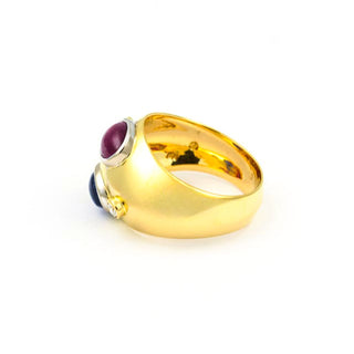 Bandring aus 750 Gelbgold mit Rubin, Saphir und Brillant, nachhaltiger second hand Schmuck perfekt aufgearbeitet