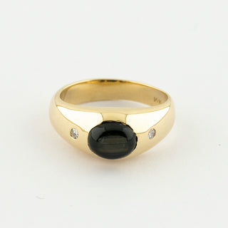 Bandring aus 585 Gelbgold mit Saphir und Diamant, nachhaltiger second hand Schmuck perfekt aufgearbeitet