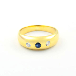 Bandring aus 585 Gelbgold mit Saphir und Brillant, nachhaltiger second hand Schmuck perfekt aufgearbeitet