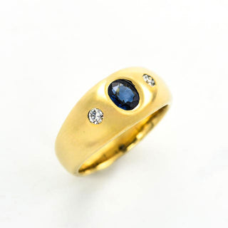 Saphirring aus 750 Gelbgold mit Brillant, nachhaltiger second hand Schmuck perfekt aufgearbeitet