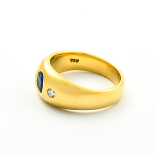 Saphirring aus 750 Gelbgold mit Brillant, nachhaltiger second hand Schmuck perfekt aufgearbeitet