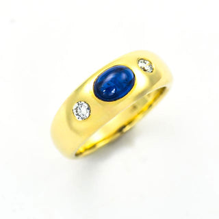 Saphirring aus 585 Gelbgold mit Brillant, nachhaltiger second hand Schmuck perfekt aufgearbeitet