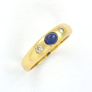 Bandring aus 585 Gelbgold mit Saphir und Brillant, nachhaltiger second hand Schmuck perfekt aufgearbeitet