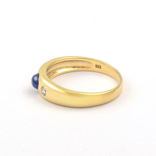 Bandring aus 585 Gelbgold mit Saphir und Brillant, nachhaltiger second hand Schmuck perfekt aufgearbeitet