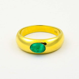 Smaragdring aus 585 Gelbgold, nachhaltiger second hand Schmuck perfekt aufgearbeitet