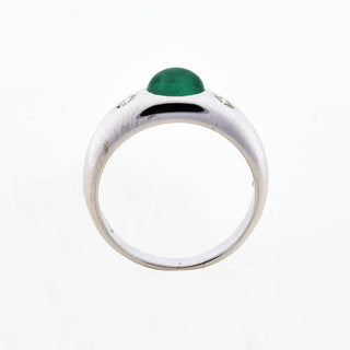 Bandring aus 585 Weißgold mit Smaragd und Brillant, nachhaltiger second hand Schmuck perfekt aufgearbeitet