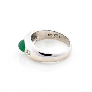 Bandring aus 585 Weißgold mit Smaragd und Brillant, nachhaltiger second hand Schmuck perfekt aufgearbeitet