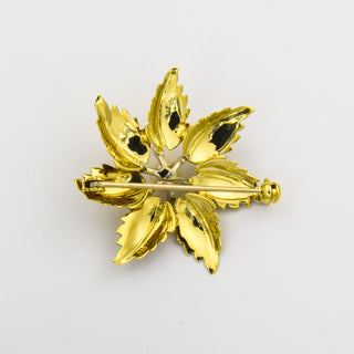 Brosche aus 585 Gelb- und Weißgold mit Perle, nachhaltiger second hand Schmuck perfekt aufgearbeitet