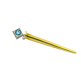 Topasbrosche Zauberstab aus 585 Gelb- und Weißgold, nachhaltiger second hand Schmuck perfekt aufgearbeitet