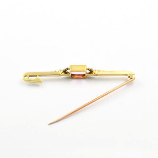 Brosche aus 585 Gelb- und Weißgold mit Turmalin, Perle und Diamant, nachhaltiger second hand Schmuck perfekt aufgearbeitet