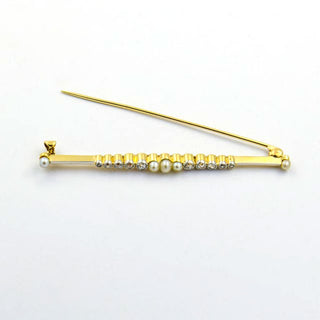 Perlenbrosche aus 585 Gelbgold/Platin mit Brillant, nachhaltiger second hand Schmuck perfekt aufgearbeitet