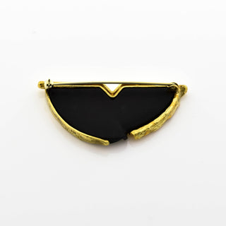 Brosche aus 750 Gelbgold mit Achat und Brillant, nachhaltiger second hand Schmuck perfekt aufgearbeitet