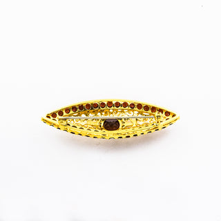 Brosche aus 750 Gelbgold mit Granat, nachhaltiger second hand Schmuck perfekt aufgearbeitet