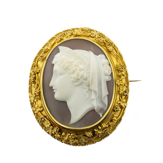Brosche aus 800 Gelbgold mit Kamee/Gemme, hochwertiger second hand Schmuck perfekt aufgearbeitet
