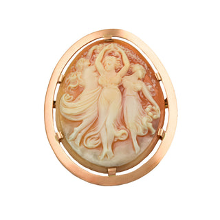 Brosche aus 585 Gelbgold mit Muschelkamee, nachhaltiger second hand Schmuck perfekt aufgearbeitet