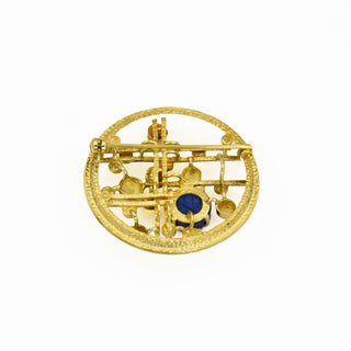 Brosche aus 585 Gelbgold mit Lapislazuli, nachhaltiger second hand Schmuck perfekt aufgearbeitet