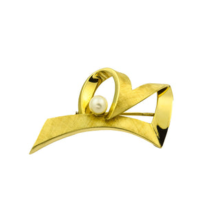 Brosche aus 585 Gelbgold mit Perle, nachhaltiger second hand Schmuck perfekt aufgearbeitet